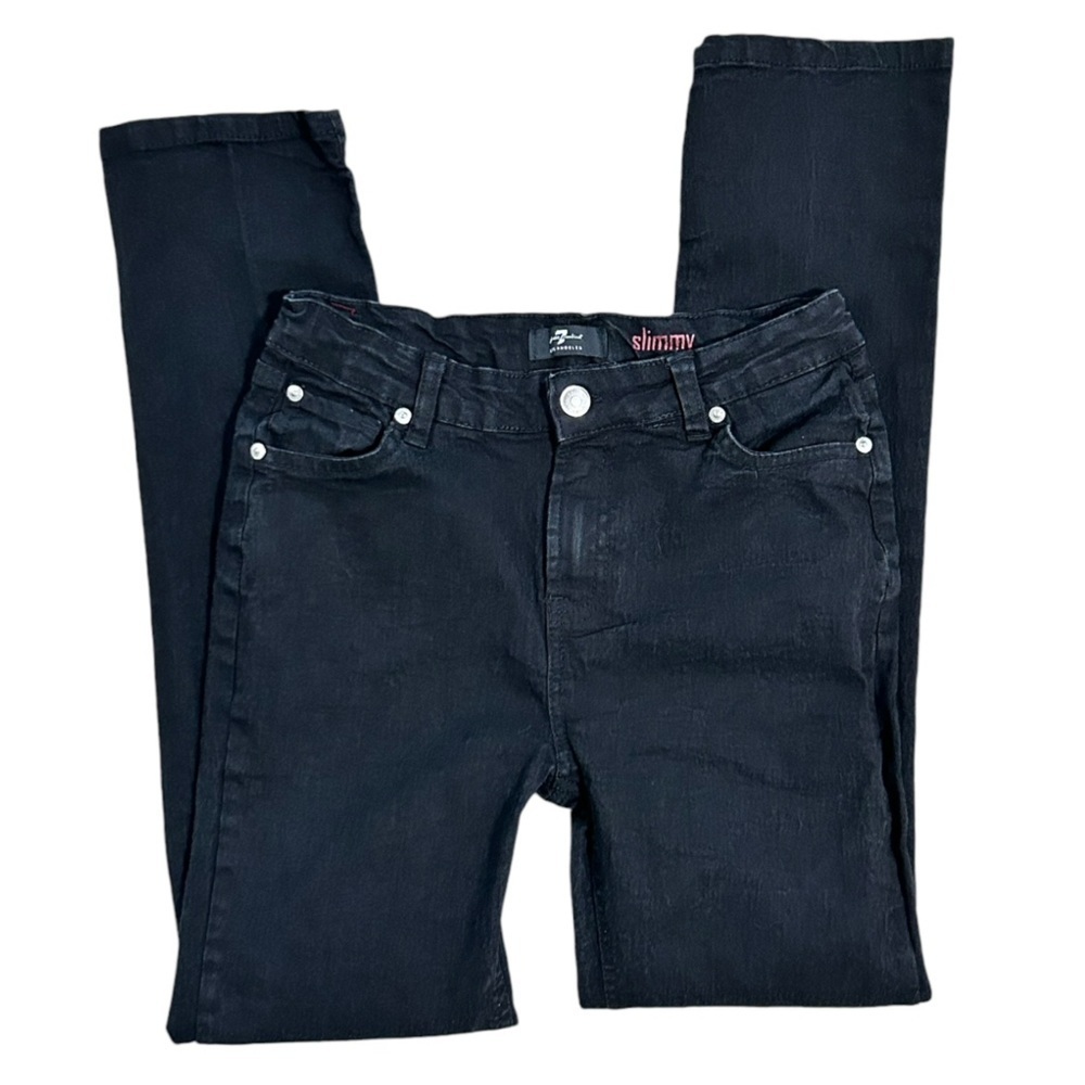 7 For All Man Kind Girls Jeans Size 14 Slimmy Black Denim Adjustable Waist